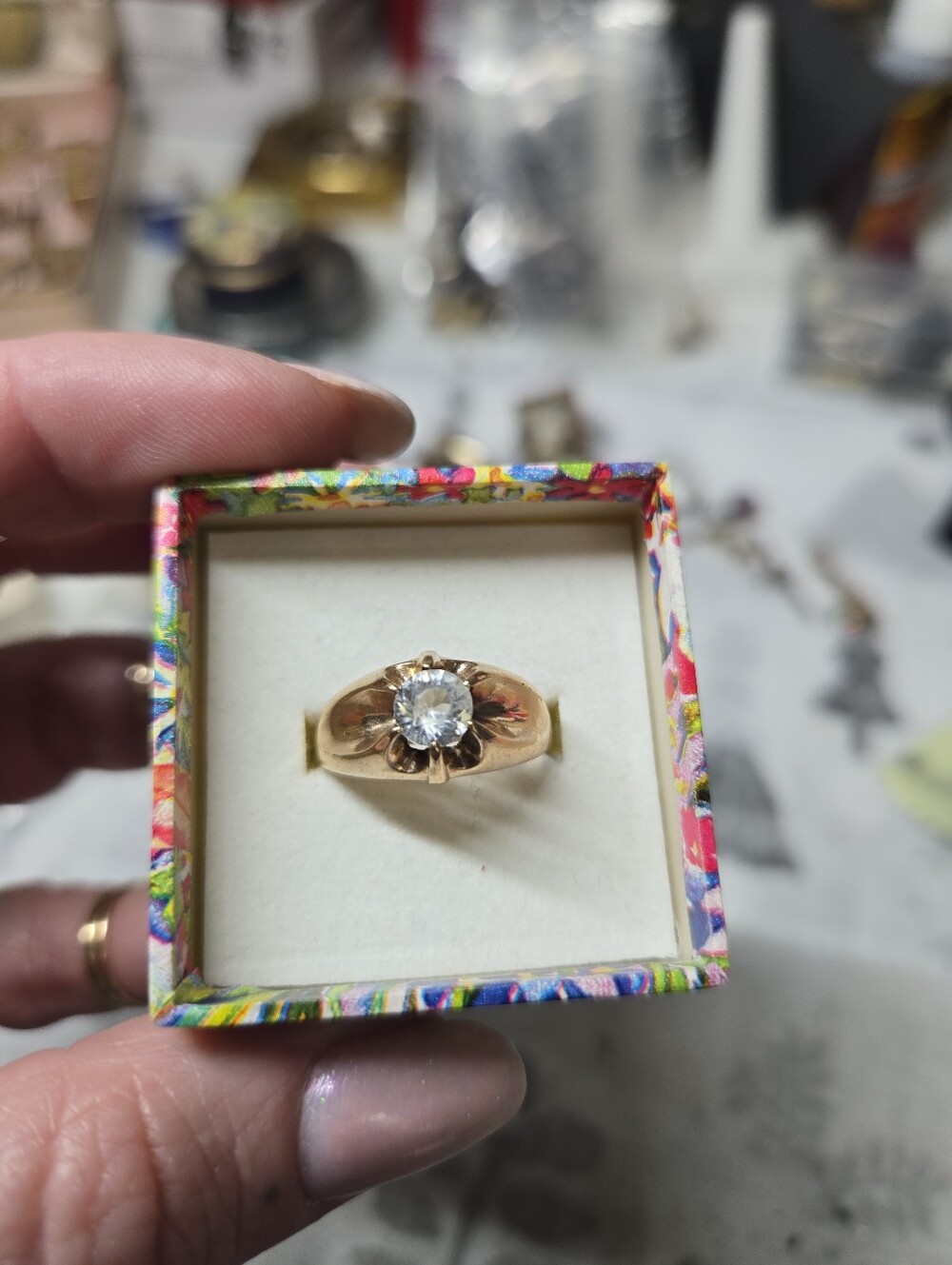 Vintage Gold Filled Solitaire Ring with Clear Stone - Women Jewelry